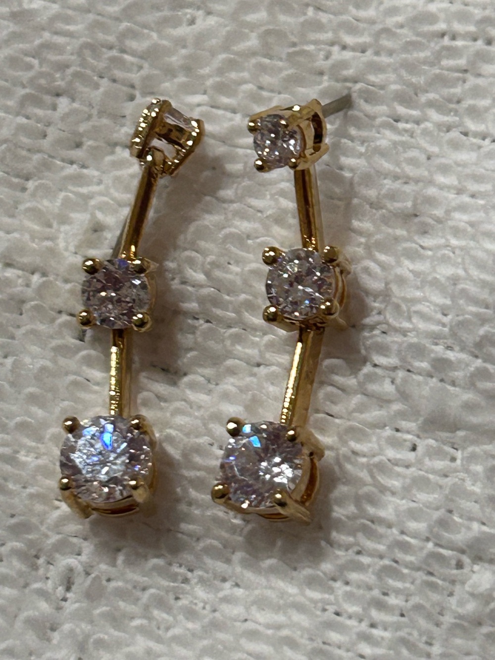 Gold Tone Triple Cubic Zirconia Drop Earrings - Women Jewelry